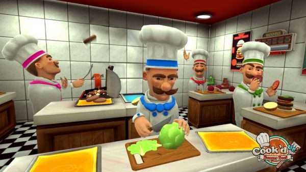 4 cooks in Cook'd Up working in the kitchen