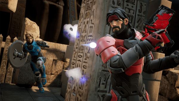Quantum arena product image with characters shooting at each other in the Ruins map