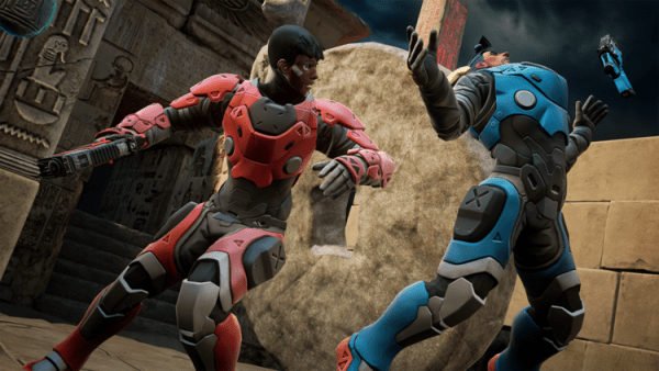 Quantum arena product image with characters shooting at each other in the Ruins map